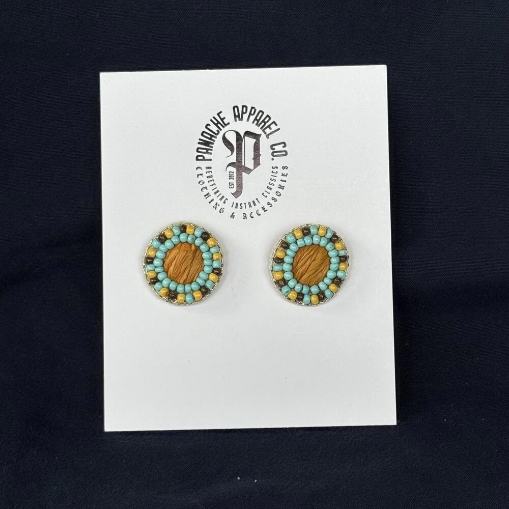 NWT PANACHE CO. Beaded Stud Earring Teal/Green‎ Shabby Chic Retro Western